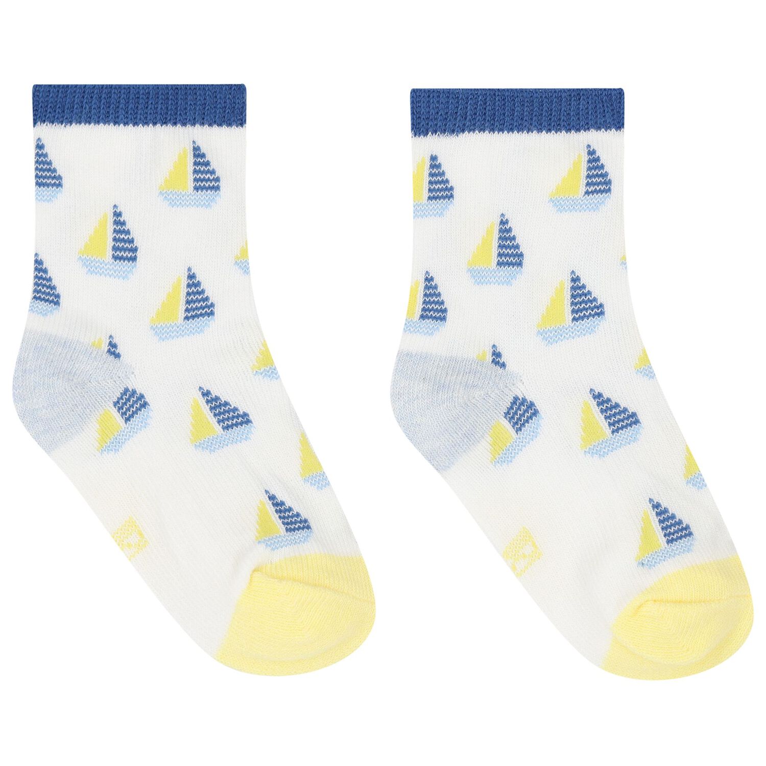 Baby Boys Ivory & Blue Boat Print Socks ( 3-Pack ), 3, hi-res