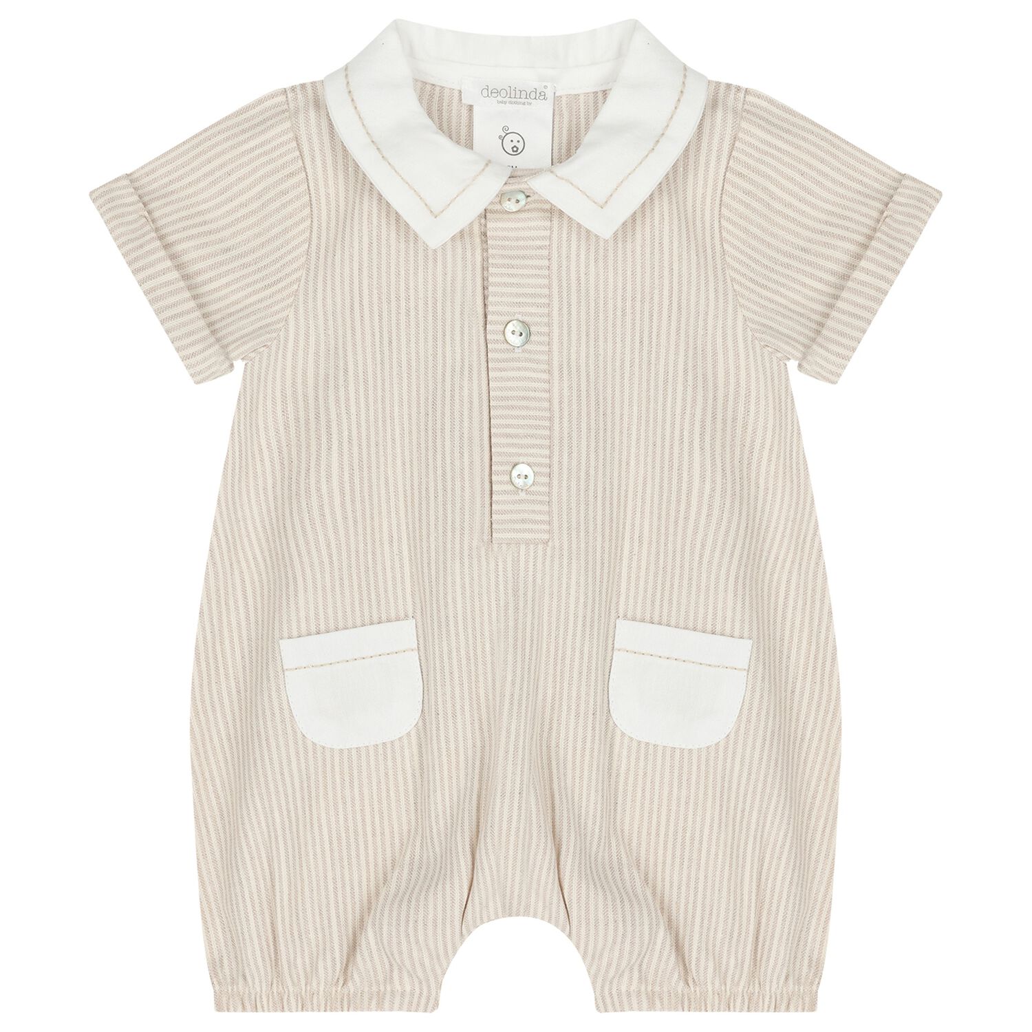 Baby Boys Beige Striped Romper, 1, hi-res
