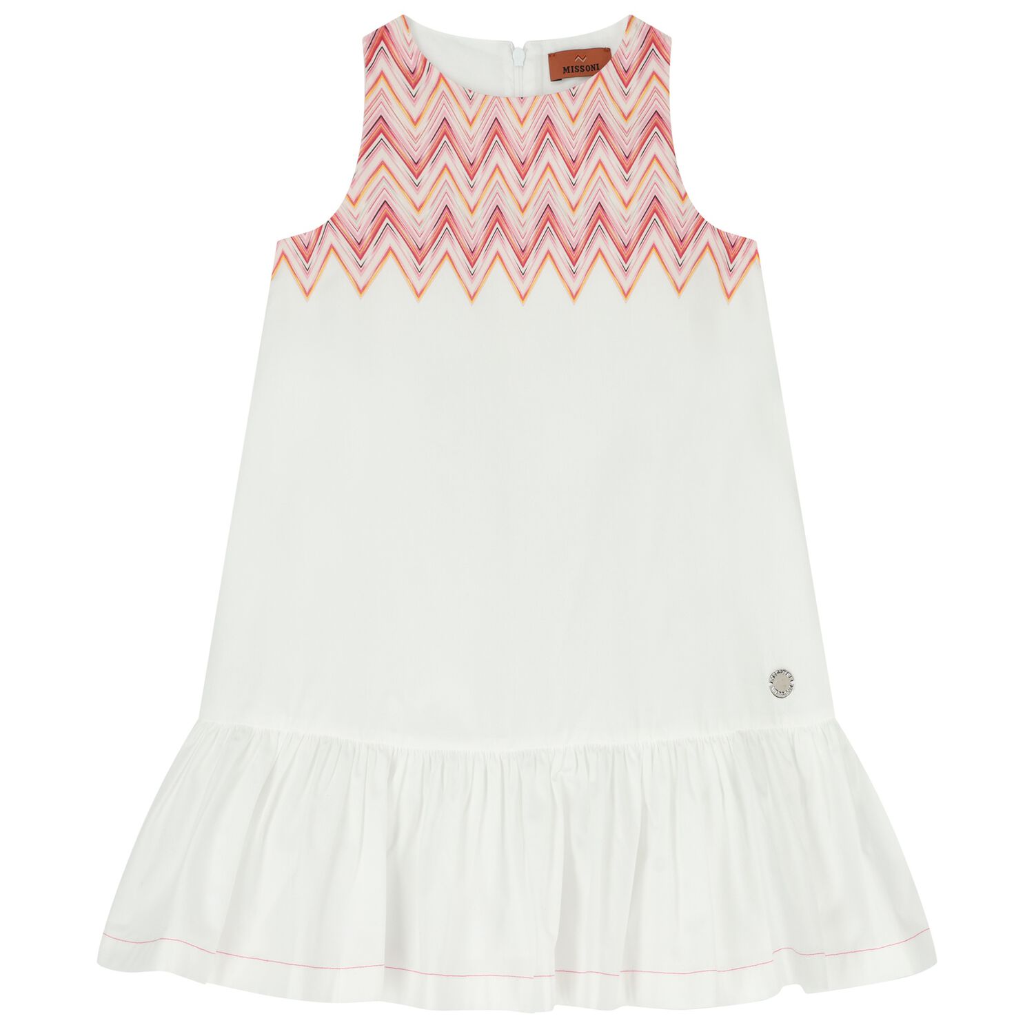 Girls White & Pink Zigzag Dress, 1, hi-res