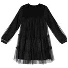 Girls Black Logo Tulle Dress, 1, hi-res