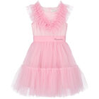Girls Pink Ruffled Tulle Dress, 2, hi-res