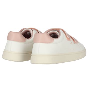 Girls White & Pink Logo Trainers