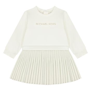 Younger Girls Ivory & Gold Pleated Dress