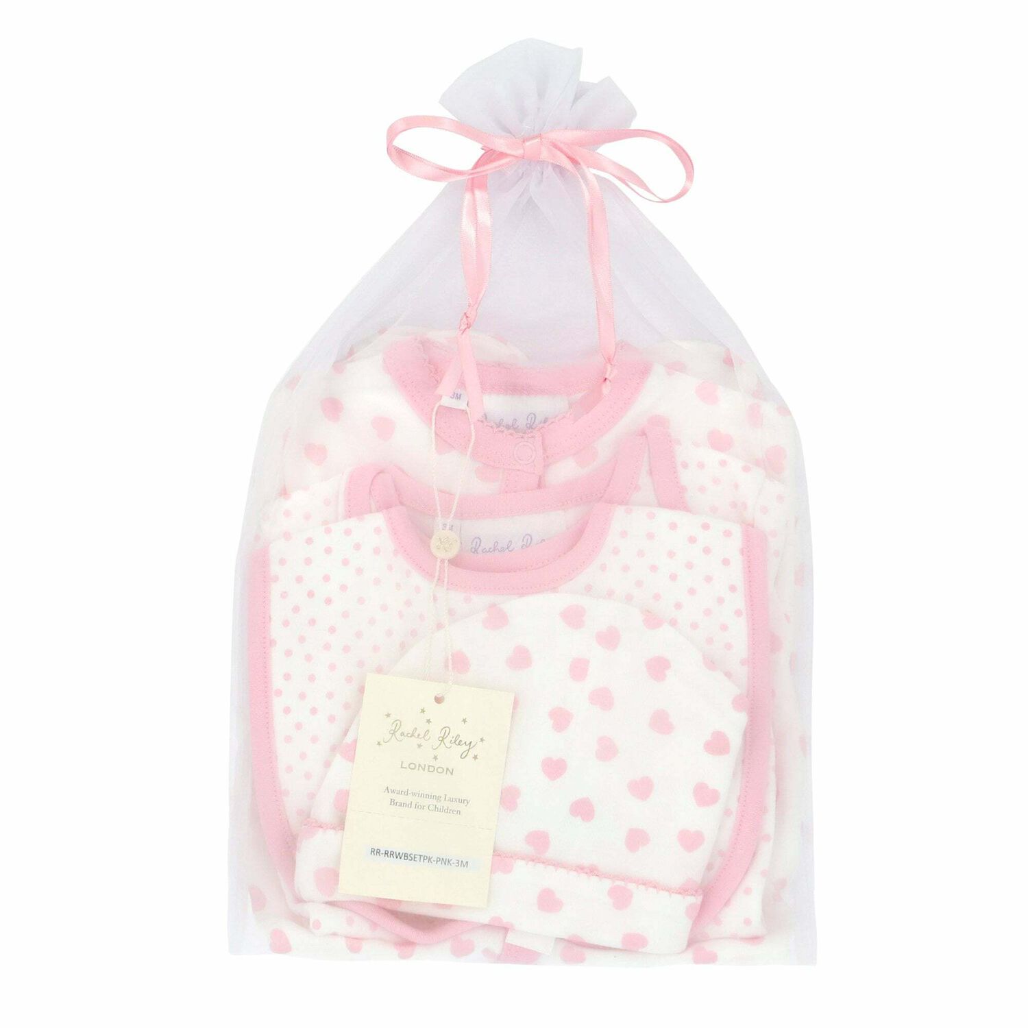 aby Girls White & Pink Hearts Babygrow Set, 1, hi-res