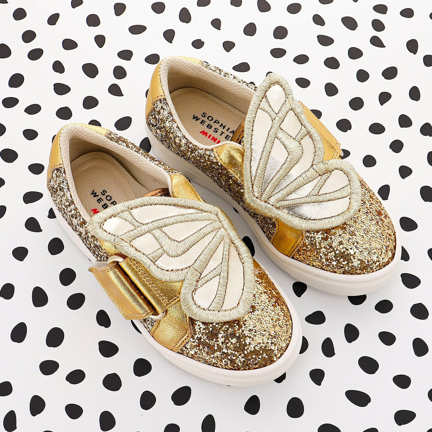 Girls Gold Embellished Butterfly Trainers, 1, hi-res