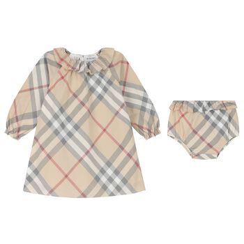 Baby Girls Beige Check Dress Set