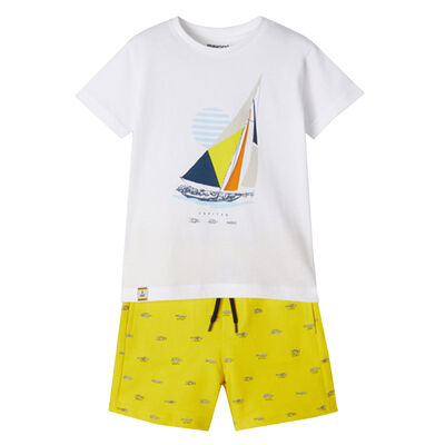 Boys White & Yellow Boat Shorts Set