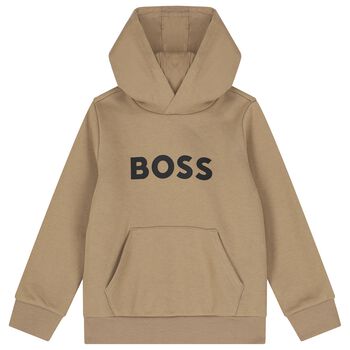 Boys Beige Logo Hooded Top