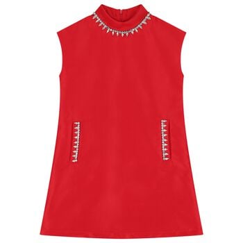 Girls Red Crystal Embellished Dress