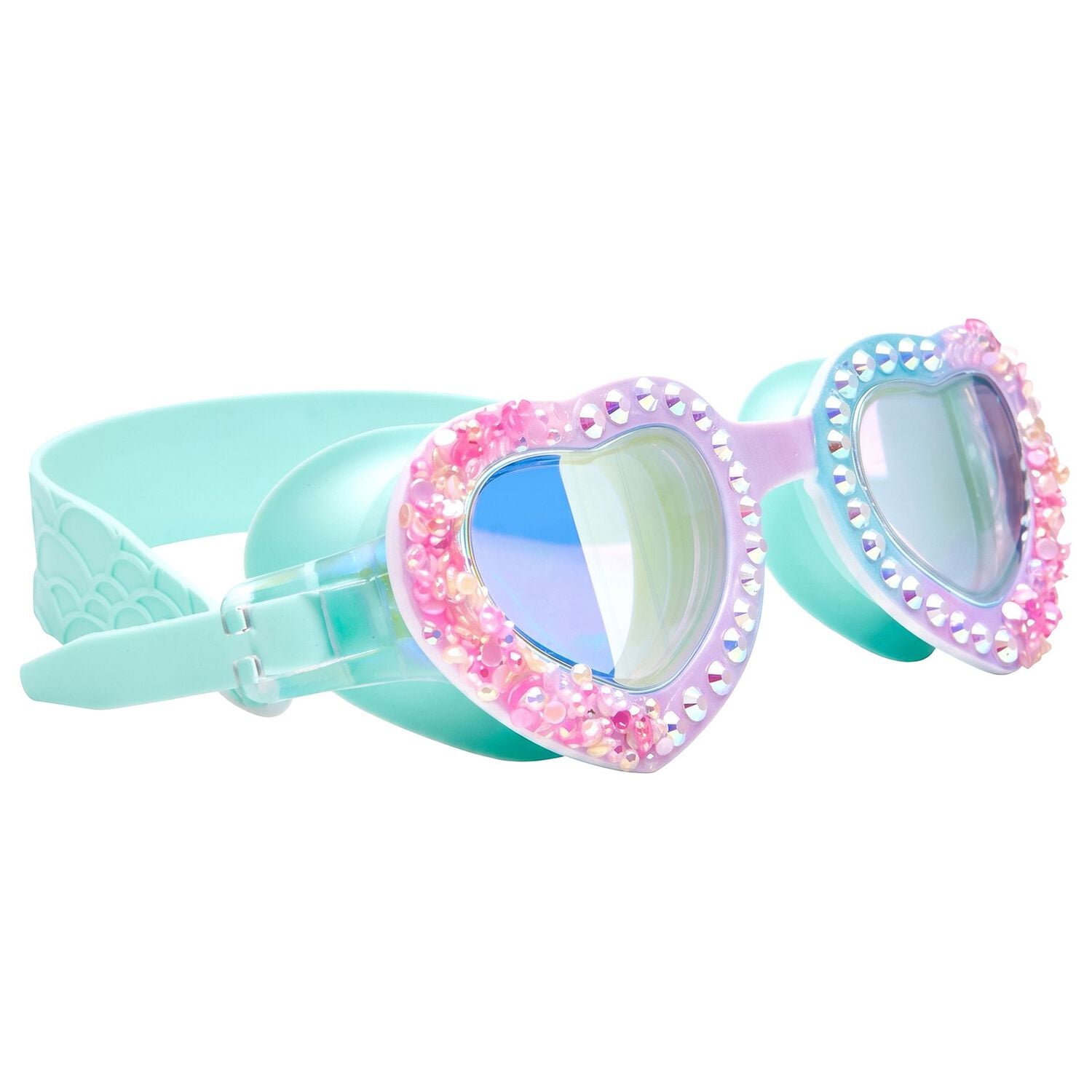Girls Aqua Rhinestone Swimming Goggles, 1, hi-res