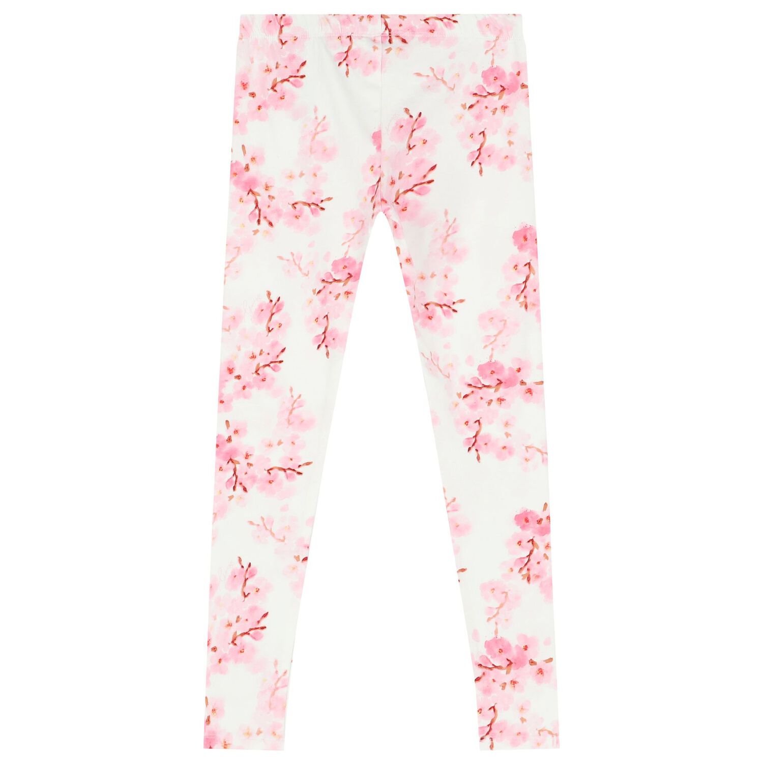 Girls White Logo Cherry Blossoms Leggings, 2, hi-res image number null