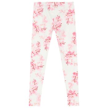 Girls White Logo Cherry Blossoms Leggings, 2 Girls White Logo Cherry Blossoms Leggings