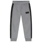 Boys Grey & Black Logo Joggers , 1, hi-res
