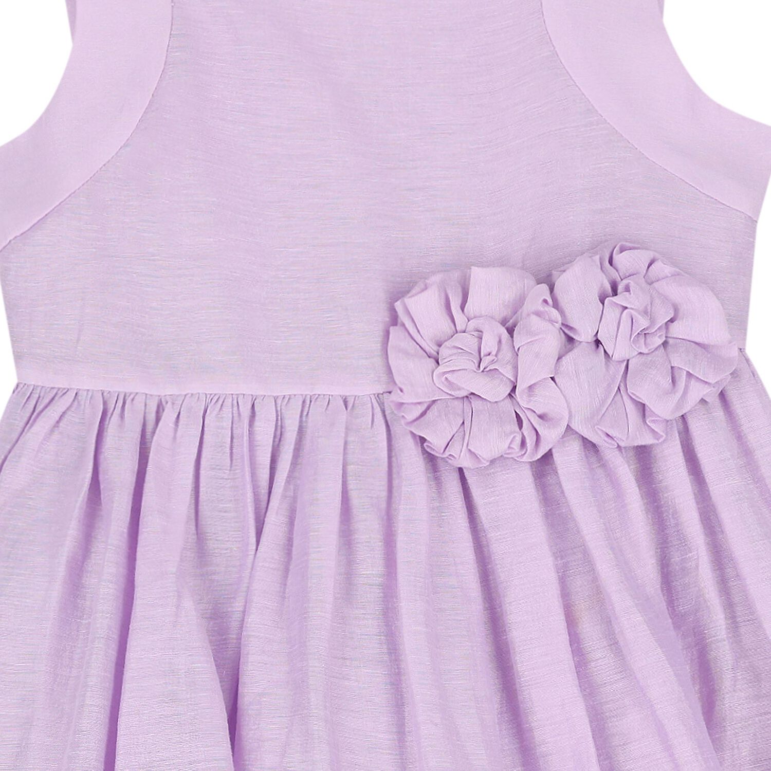Girls Lilac Flower Linen Dress, 2, hi-res