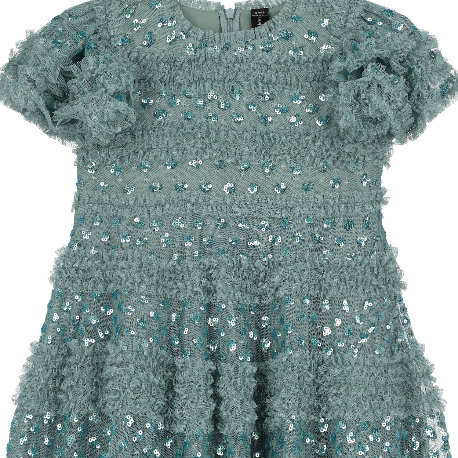 Girls Green Sequin Tulle Dress, 2, hi-res image number null