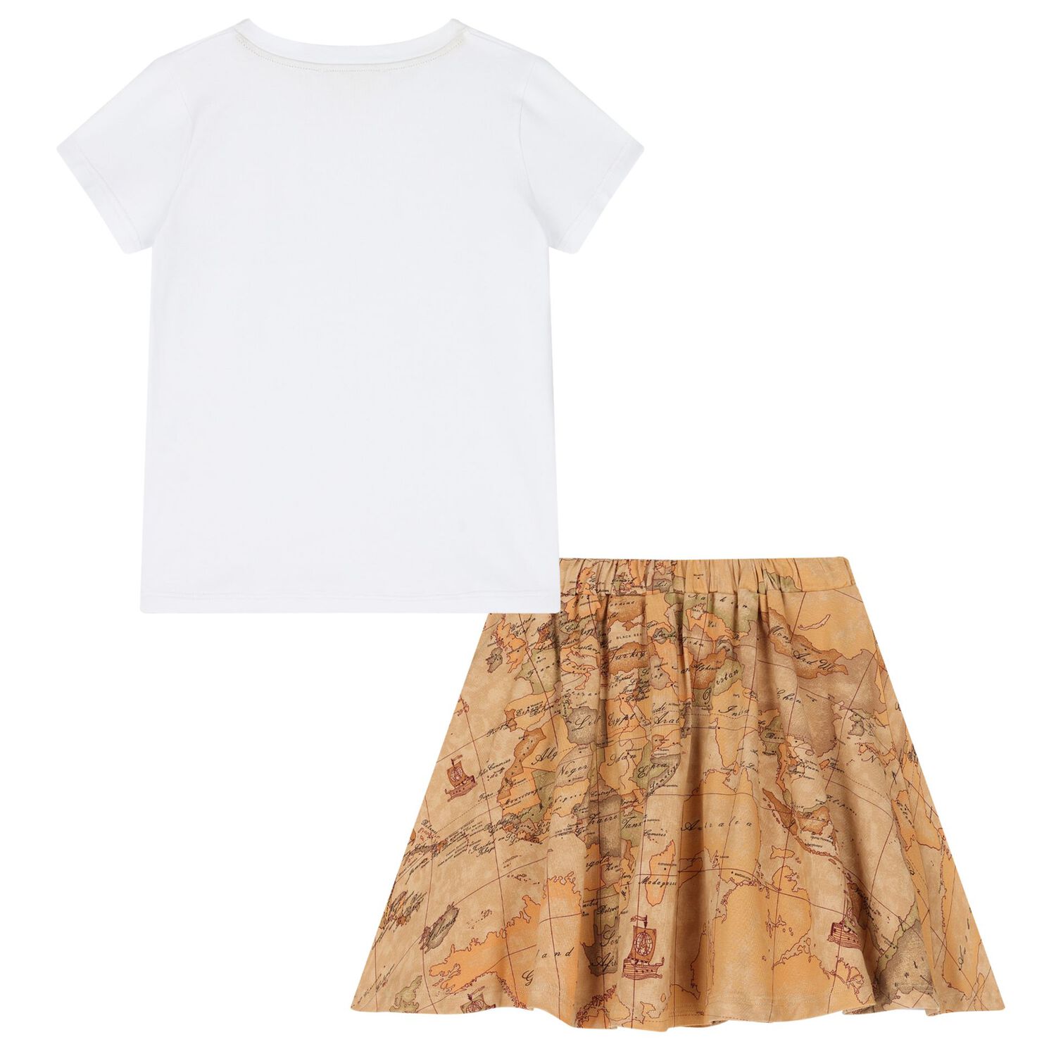 Girls White & Beige Geo Map Skirt Set, 1, hi-res image number null