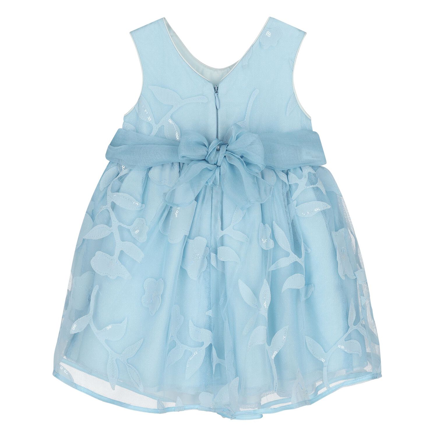 Younger Girls Blue Cut-Out Flowers Dress, 2, hi-res