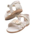 Younger Girls Gold Floral Pearl Sandals, 1, hi-res