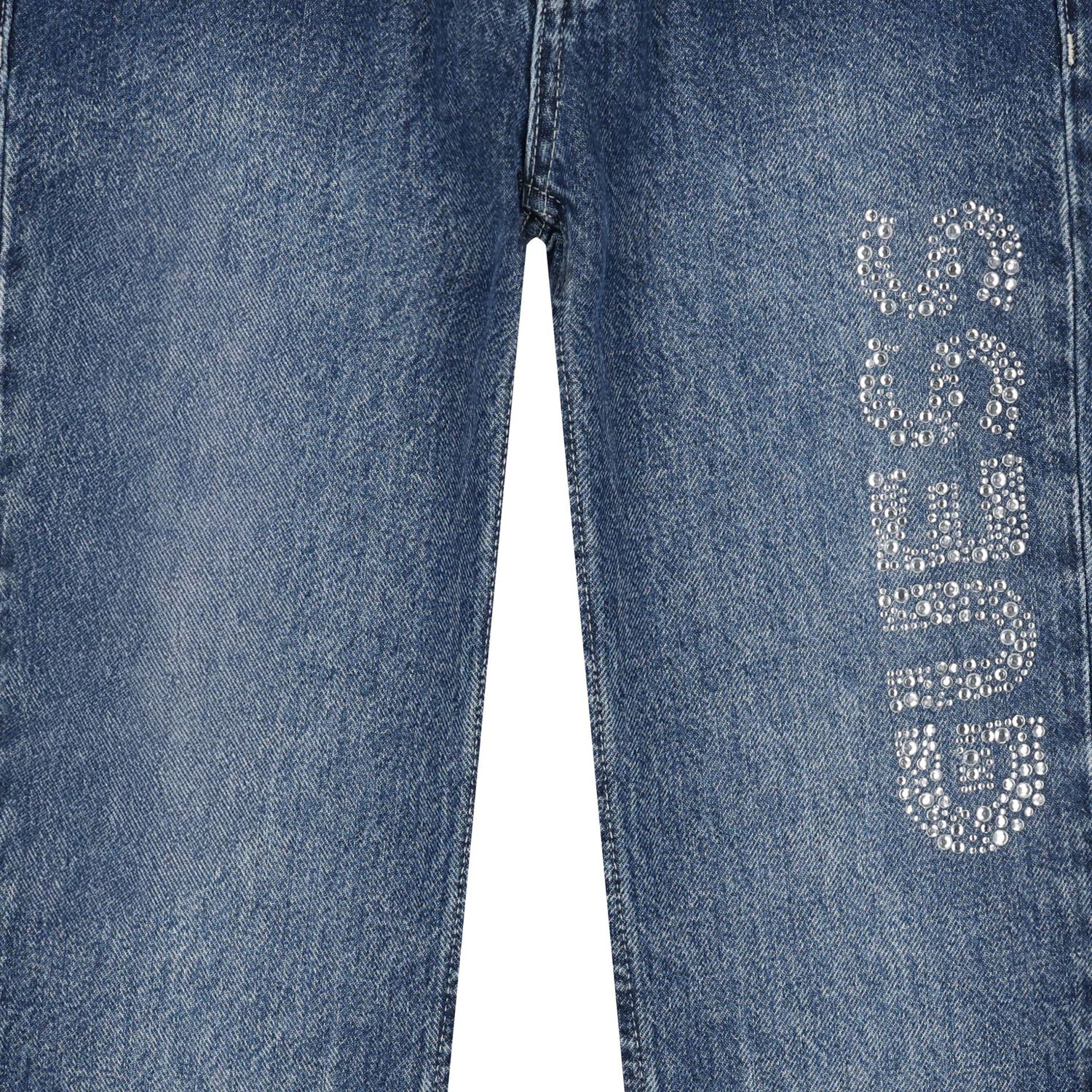 Girls Blue Embellished Logo Denim Jeans, 1, hi-res image number null