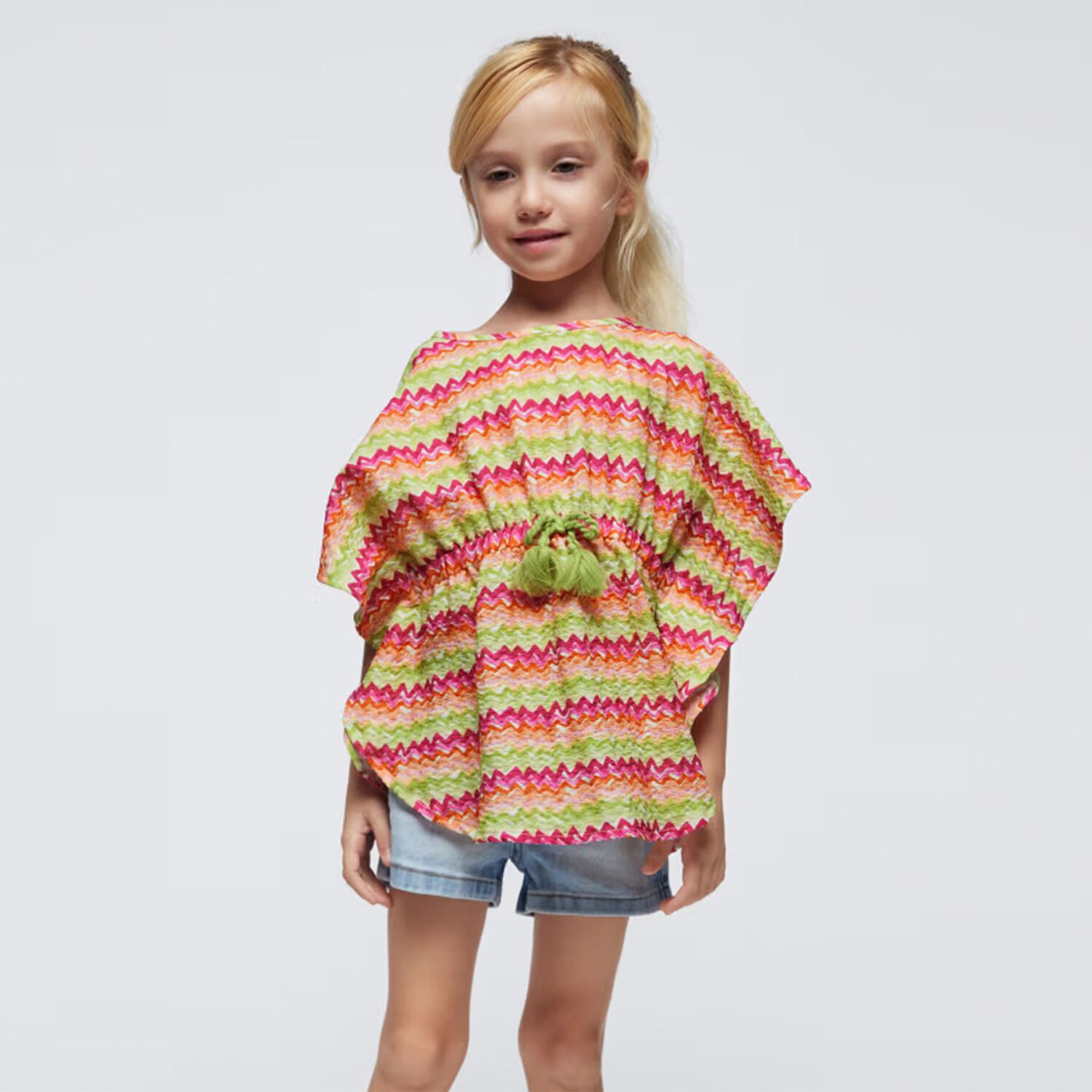 Girls Orange & Green Striped Kaftan, 1, hi-res