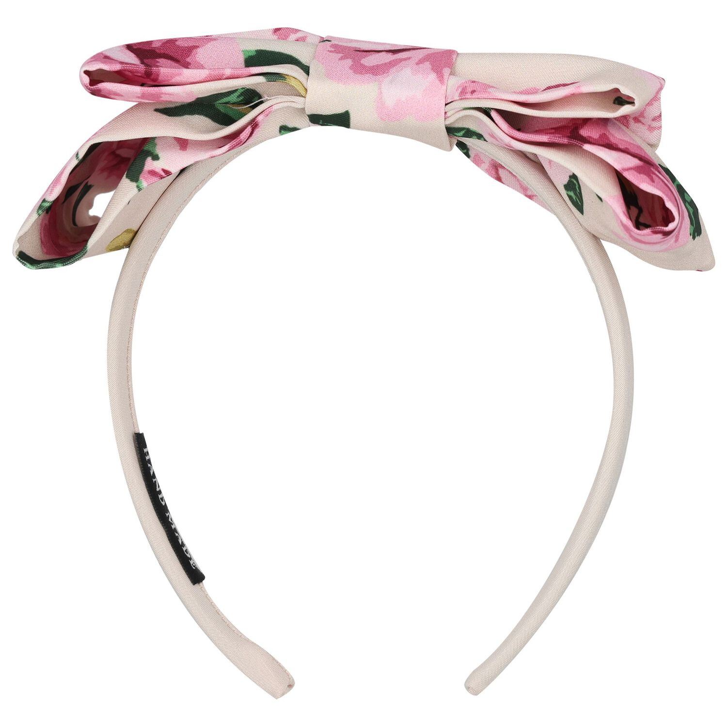Girls Pink & Beige Bow Floral Headband, 1, hi-res