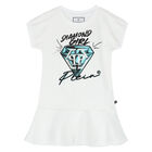 Girls White Diamond Dress, 2, hi-res