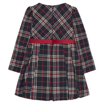 Girls Navy Blue & Red Plaid Dress