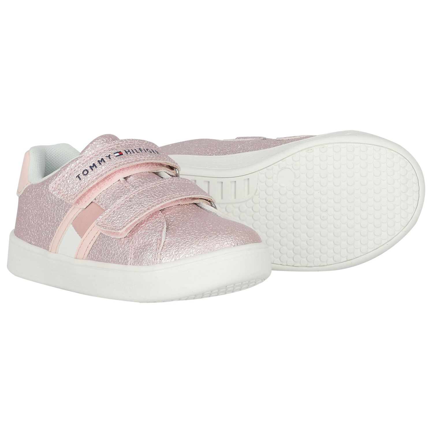 Girls Pink Glitter Leather Trainers, 1, hi-res