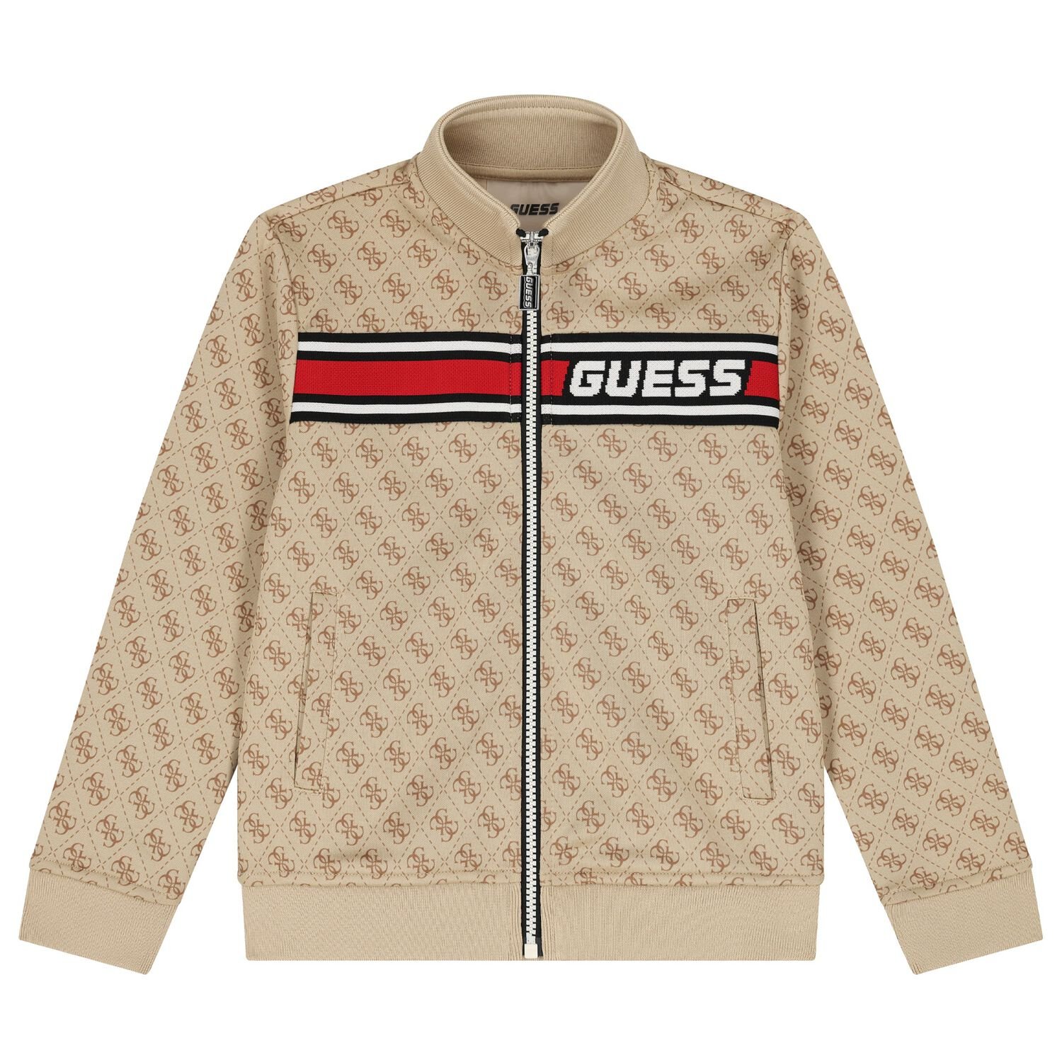 Boys Beige Logo Zip Up Top, 1, hi-res