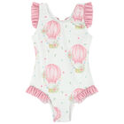 Girls White & Pink Balloons Swimsuit, 2, hi-res