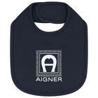 Baby Boys Navy Blue Logo Bib, 2, hi-res
