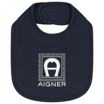 Baby Boys Navy Blue Logo Bib
