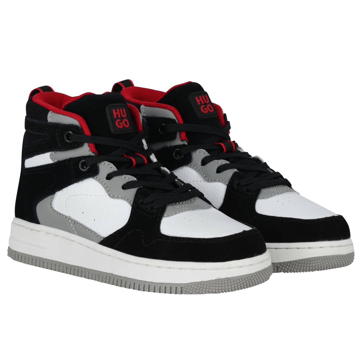 Boys Black & White Logo Trainers, 1, hi-res