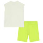 Boys Ivory & Green Logo Shorts Set, 2, hi-res