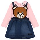 Younger Girls Pink & Blue Denim Teddy Bear Skirt Set, 1, hi-res