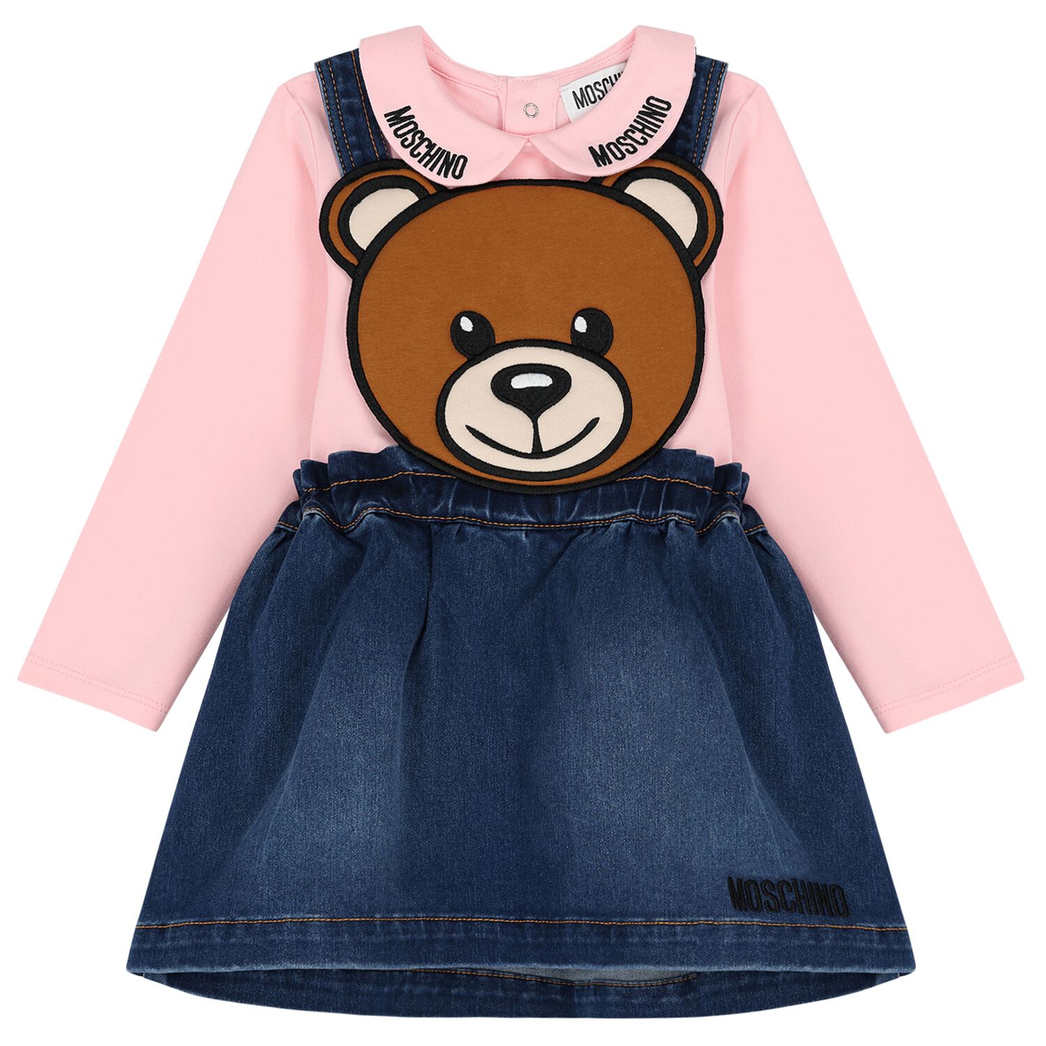 Younger Girls Pink & Blue Denim Teddy Bear Skirt Set, 1, hi-res image number null