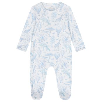 Baby Boys White & Blue Africa Babygrow