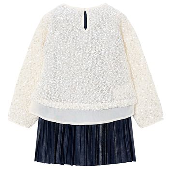 Girls Ivory & Navy Blue Sequin Dress Set