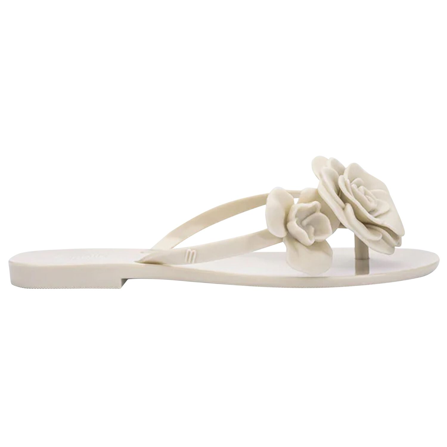 Girls Beige Logo Flower Flip Flops, 1, hi-res