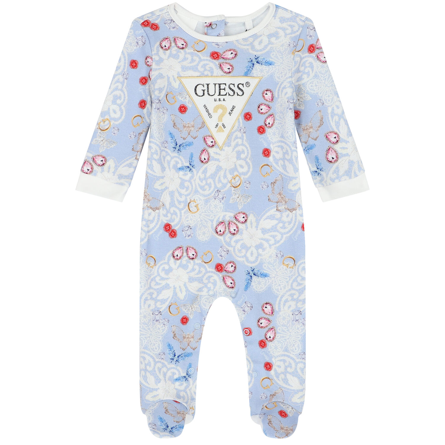 Baby Girls Blue Jewelry Logo Babygrow, 1, hi-res