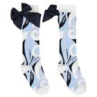 Girls Blue Satin Bow Swirl Socks, 1, hi-res