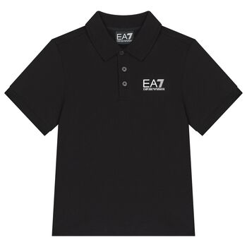 EA7 Emporio Armani Boys Black Logo Polo Shirt, 4 Boys Black Logo Polo Shirt