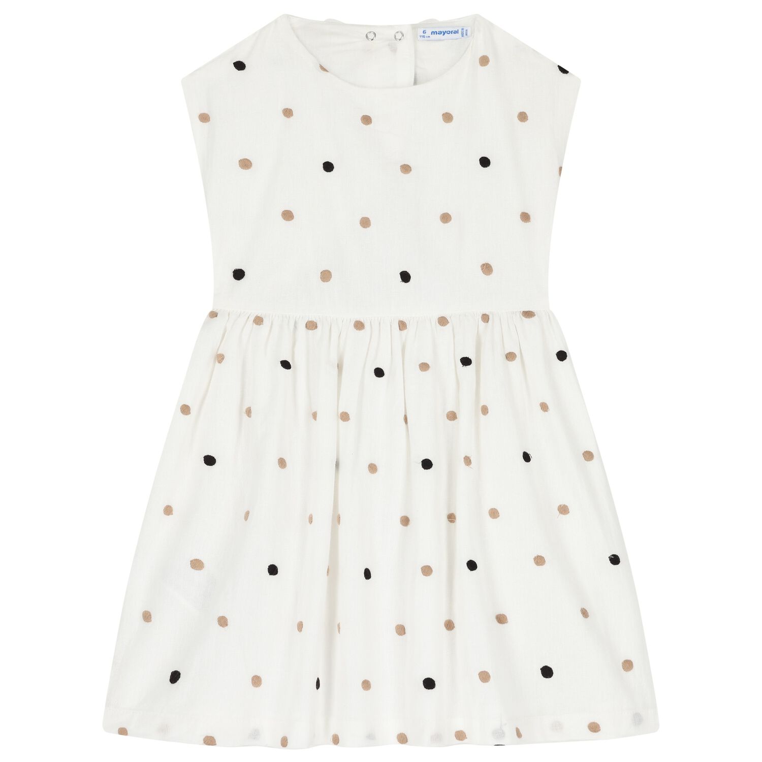 Girls Ivory Embroidered Polka Dot Dress, 1, hi-res