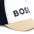 Baby Boys White, Navy Blue & Beige Logo Cap, 1, hi-res