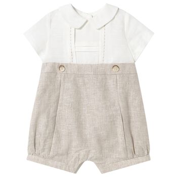 Baby Boys White & Beige Romper