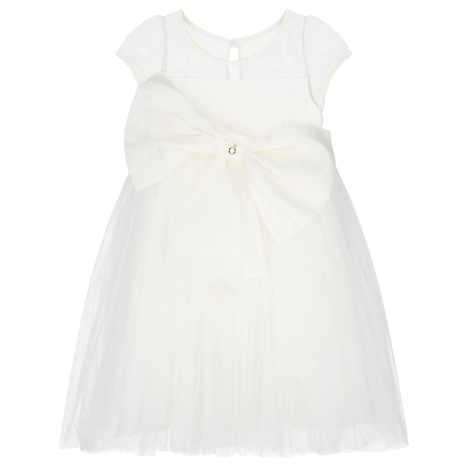 Girls Ivory Oversized Bow Tulle Dress, 1, hi-res