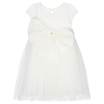 Girls Ivory Oversized Bow Tulle Dress