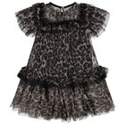 Girls Black & Beige Leopard Tulle Dress, 1, hi-res