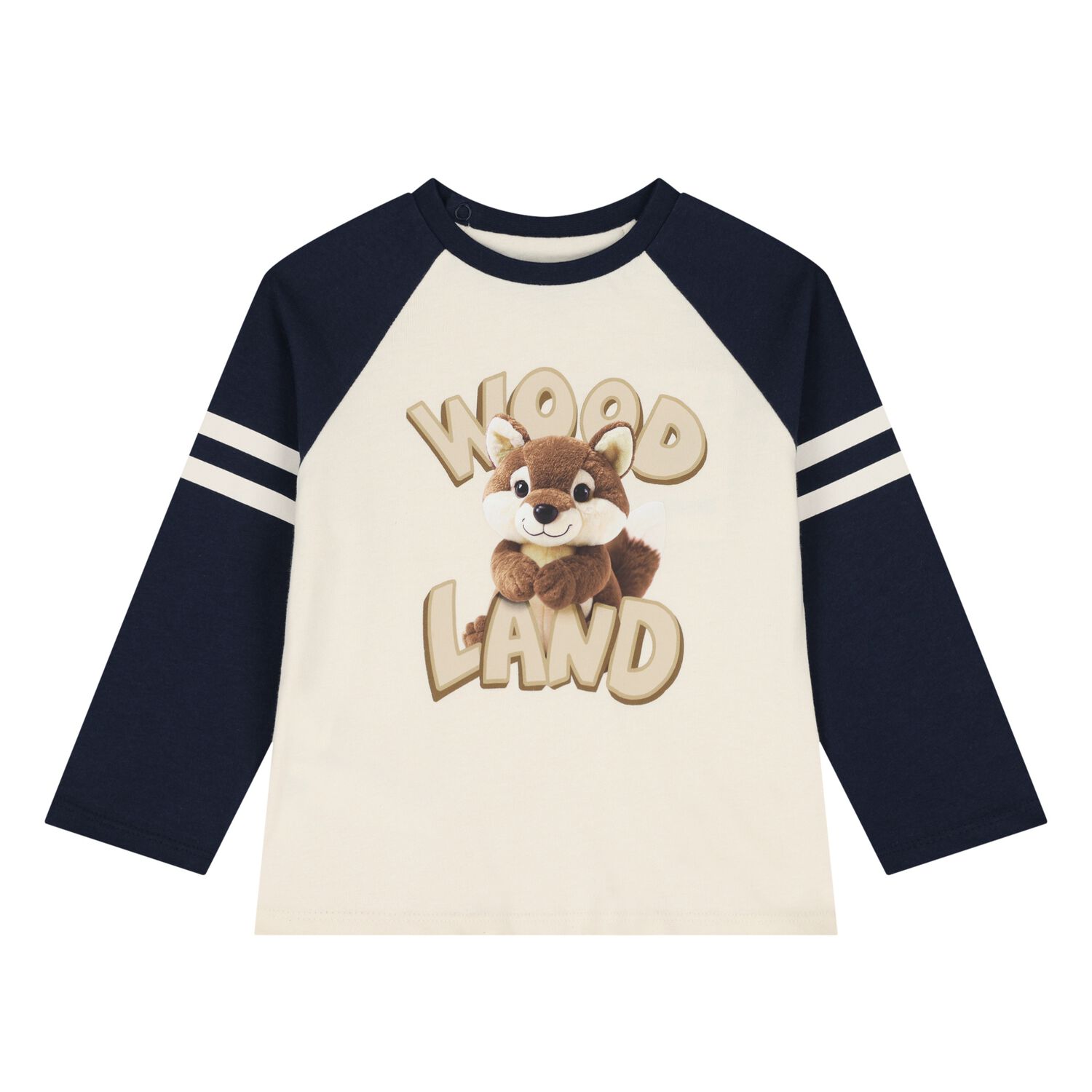 Younger Boys Ivory & Navy Blue Fox Long Sleeve Top, 1, hi-res