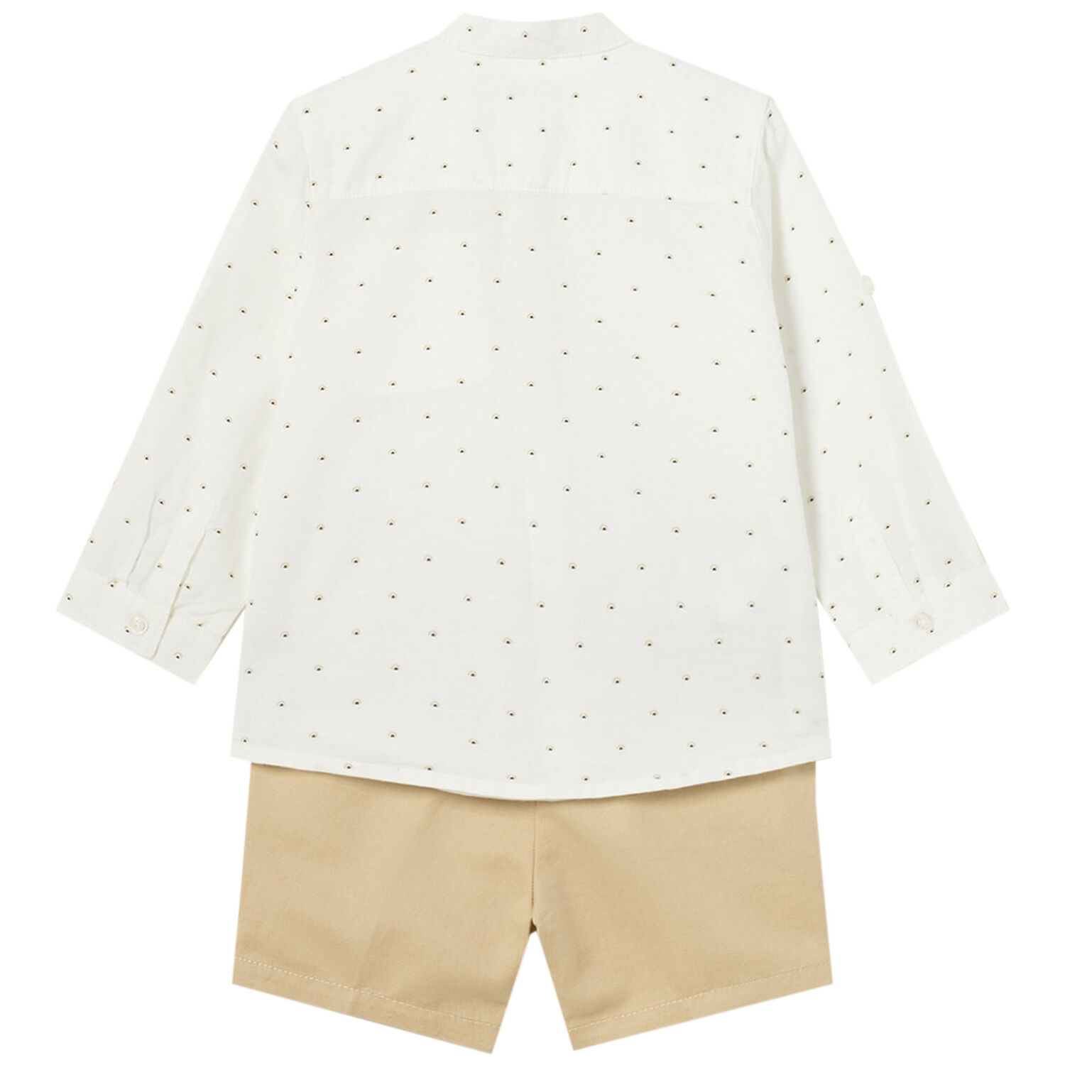 Younger Boys White & Beige Shirt & Shorts Set, 1, hi-res